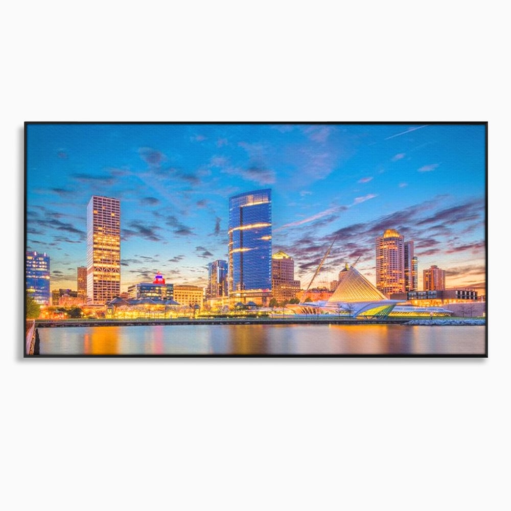 Tablou Canvas Premium, LuxCanva® O1057, Orasul care Straluceste, Lumini, Urban, Milwaukee, Nori, Metropola, Apis, Apa, Panorama, Vibratie, Orizont, Tablou, Plimbare, Birou, Living, Dormitor