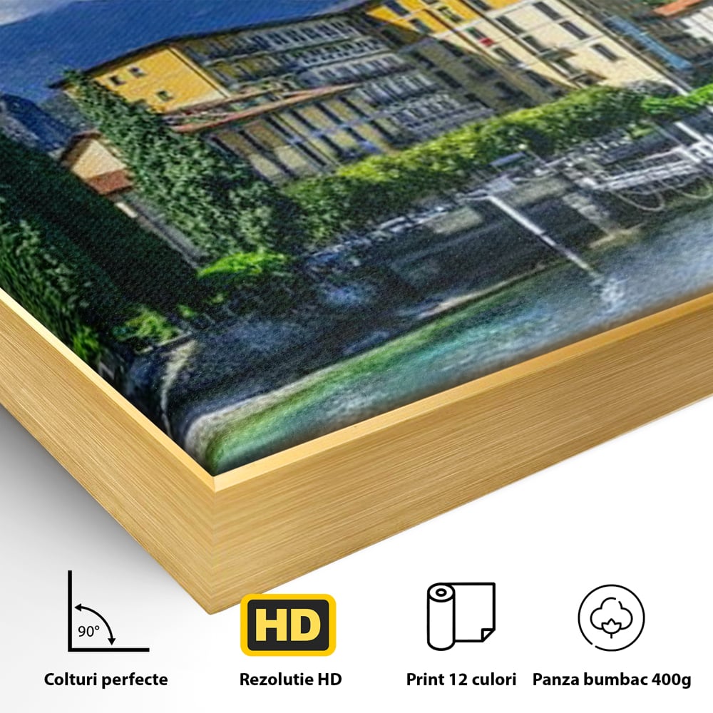 Tablou Canvas Premium, LuxCanva® O1059, Linistea Lacului Como, Riviera, Smarald, Alpin, Mediterana, Munti, Natura, Oaza, Lacustra, Soare, Serenitate, Azur, Vacanta, Creatie, Birou, Living, Dormitor
