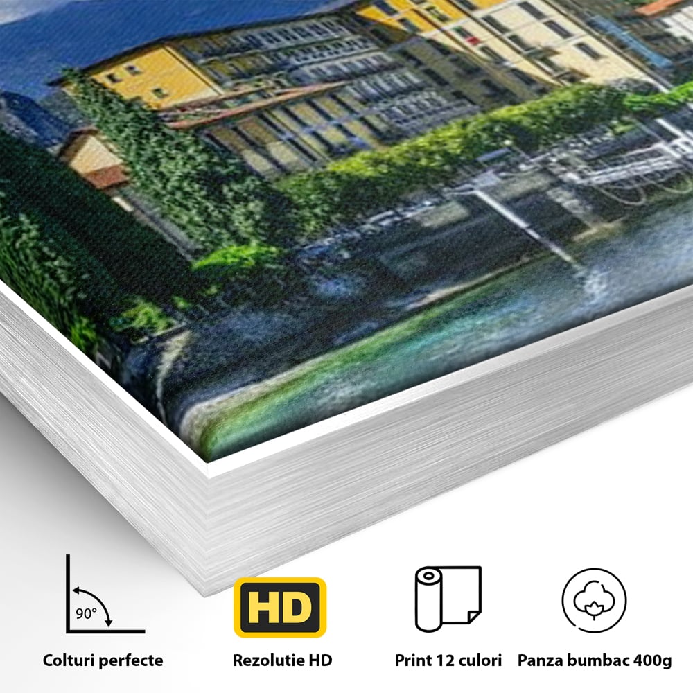 Tablou Canvas Premium, LuxCanva® O1059, Linistea Lacului Como, Riviera, Smarald, Alpin, Mediterana, Munti, Natura, Oaza, Lacustra, Soare, Serenitate, Azur, Vacanta, Creatie, Birou, Living, Dormitor