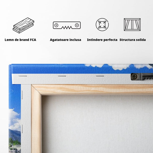 Tablou Canvas Premium, LuxCanva® O1059, Linistea Lacului Como, Riviera, Smarald, Alpin, Mediterana, Munti, Natura, Oaza, Lacustra, Soare, Serenitate, Azur, Vacanta, Creatie, Birou, Living, Dormitor