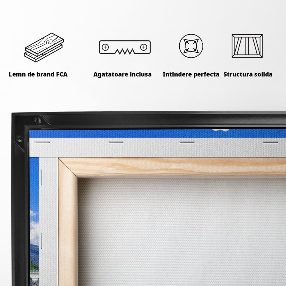 Tablou Canvas Premium, LuxCanva® O1059, Linistea Lacului Como, Riviera, Smarald, Alpin, Mediterana, Munti, Natura, Oaza, Lacustra, Soare, Serenitate, Azur, Vacanta, Creatie, Birou, Living, Dormitor