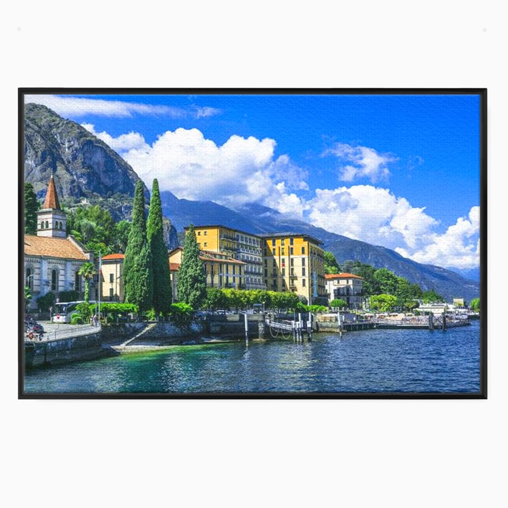 Tablou Canvas Premium, LuxCanva® O1059, Linistea Lacului Como, Riviera, Smarald, Alpin, Mediterana, Munti, Natura, Oaza, Lacustra, Soare, Serenitate, Azur, Vacanta, Creatie, Birou, Living, Dormitor