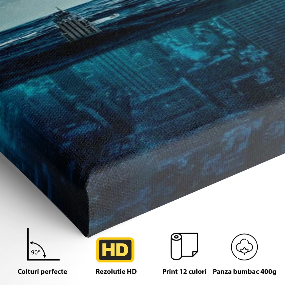 Tablou Canvas Premium, LuxCanva® O1060, Scufundarea Metropolei, Oras, Inecat, Ocean, Adancuri, Colaps, Valuri, Ruina, Eternitate, Abis, Fragil, Apus, New York, Cladiri, Ocean, Birou, Living, Dormitor