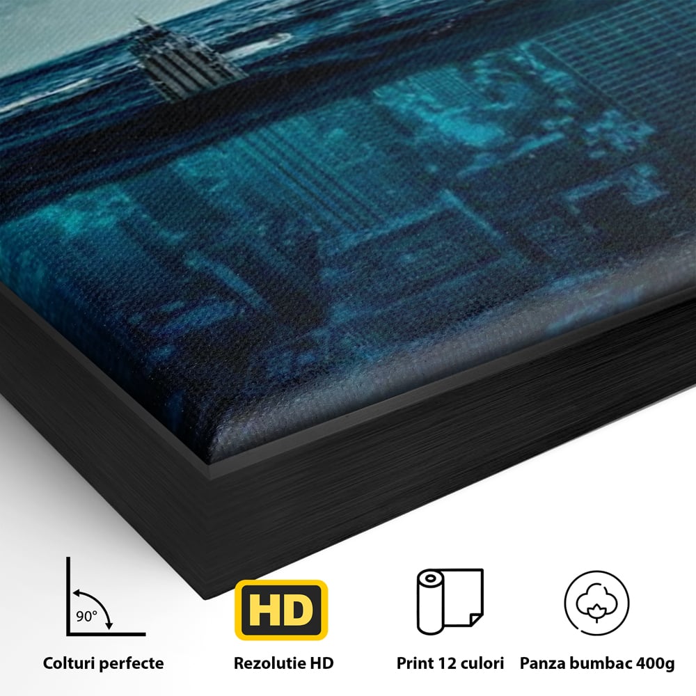 Tablou Canvas Premium, LuxCanva® O1060, Scufundarea Metropolei, Oras, Inecat, Ocean, Adancuri, Colaps, Valuri, Ruina, Eternitate, Abis, Fragil, Apus, New York, Cladiri, Ocean, Birou, Living, Dormitor