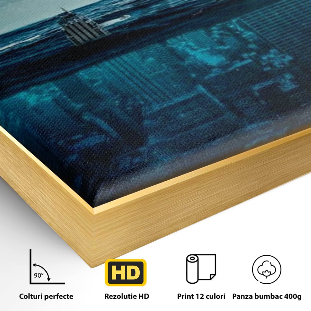 Tablou Canvas Premium, LuxCanva® O1060, Scufundarea Metropolei, Oras, Inecat, Ocean, Adancuri, Colaps, Valuri, Ruina, Eternitate, Abis, Fragil, Apus, New York, Cladiri, Ocean, Birou, Living, Dormitor