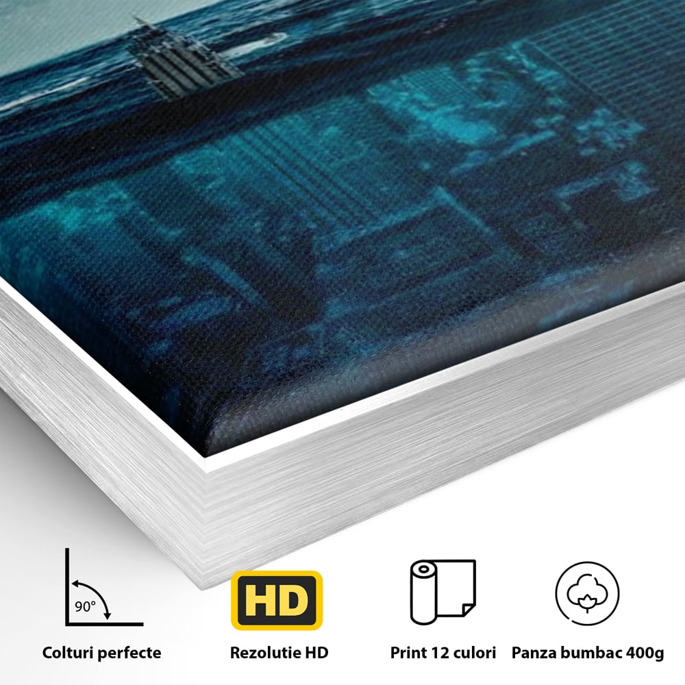 Tablou Canvas Premium, LuxCanva® O1060, Scufundarea Metropolei, Oras, Inecat, Ocean, Adancuri, Colaps, Valuri, Ruina, Eternitate, Abis, Fragil, Apus, New York, Cladiri, Ocean, Birou, Living, Dormitor