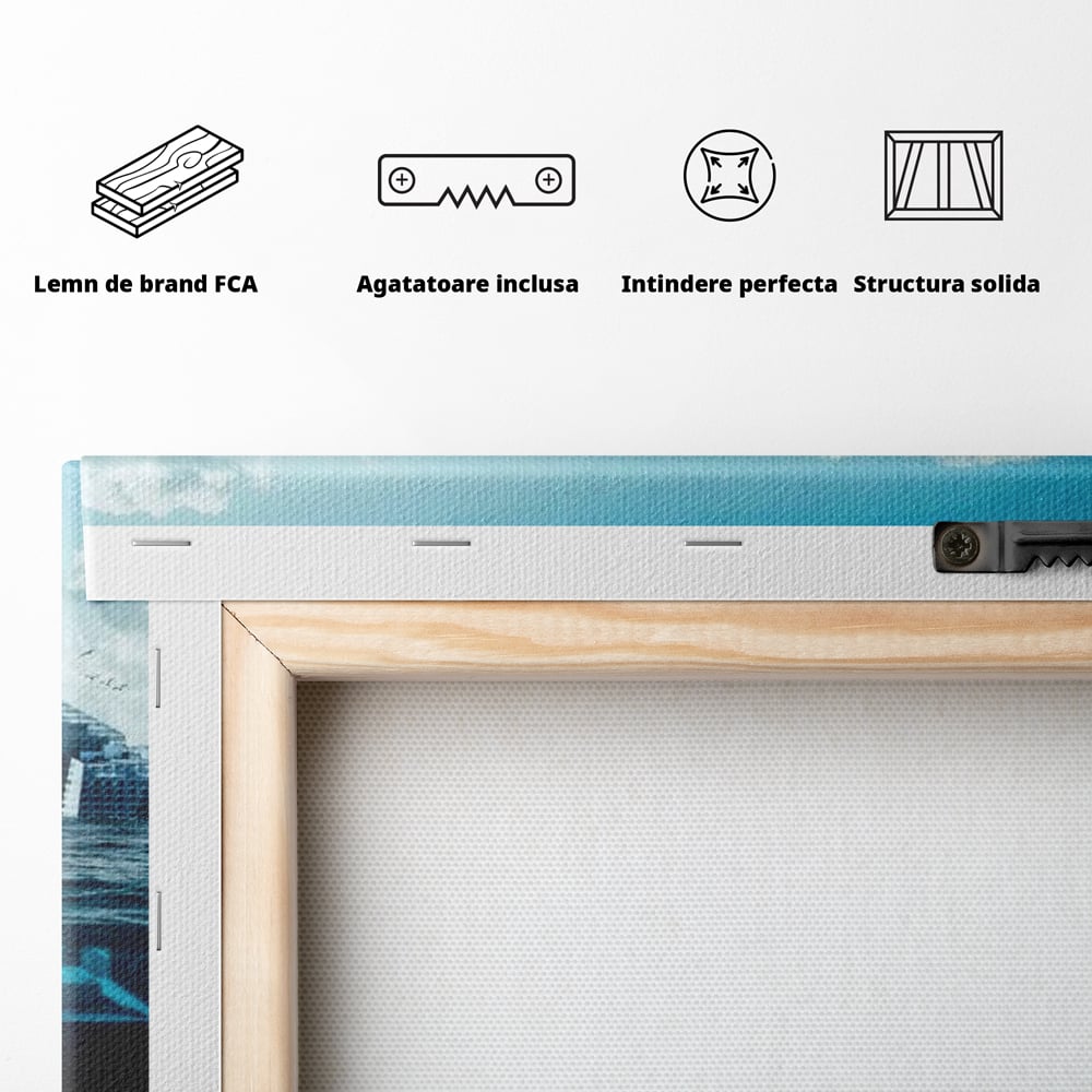 Tablou Canvas Premium, LuxCanva® O1060, Scufundarea Metropolei, Oras, Inecat, Ocean, Adancuri, Colaps, Valuri, Ruina, Eternitate, Abis, Fragil, Apus, New York, Cladiri, Ocean, Birou, Living, Dormitor