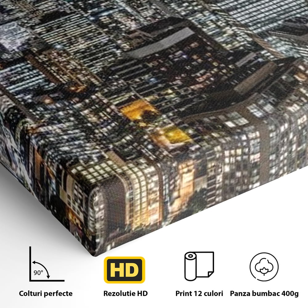 Tablou Canvas Premium, LuxCanva® O1061, Orasul in Mii de Ferestre, Toronto, Canada, Glob, Lumina, Cristal, Apogeu, Otel, Neon, Stele, Puls, Electric, Visare, Vacanta, Privitor, Birou, Living, Dormitor