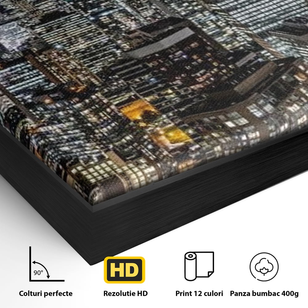 Tablou Canvas Premium, LuxCanva® O1061, Orasul in Mii de Ferestre, Toronto, Canada, Glob, Lumina, Cristal, Apogeu, Otel, Neon, Stele, Puls, Electric, Visare, Vacanta, Privitor, Birou, Living, Dormitor