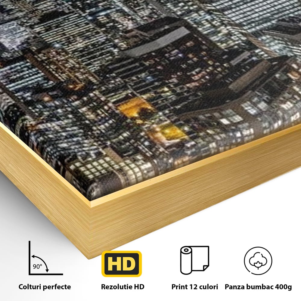 Tablou Canvas Premium, LuxCanva® O1061, Orasul in Mii de Ferestre, Toronto, Canada, Glob, Lumina, Cristal, Apogeu, Otel, Neon, Stele, Puls, Electric, Visare, Vacanta, Privitor, Birou, Living, Dormitor