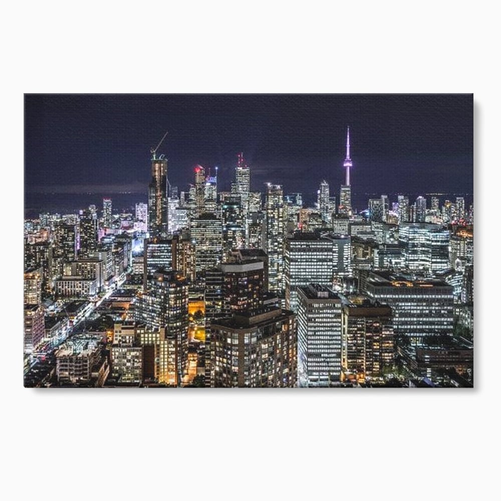 Tablou Canvas Premium, LuxCanva® O1061, Orasul in Mii de Ferestre, Toronto, Canada, Glob, Lumina, Cristal, Apogeu, Otel, Neon, Stele, Puls, Electric, Visare, Vacanta, Privitor, Birou, Living, Dormitor