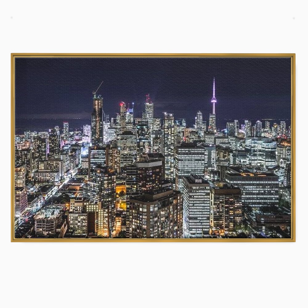 Tablou Canvas Premium, LuxCanva® O1061, Orasul in Mii de Ferestre, Toronto, Canada, Glob, Lumina, Cristal, Apogeu, Otel, Neon, Stele, Puls, Electric, Visare, Vacanta, Privitor, Birou, Living, Dormitor