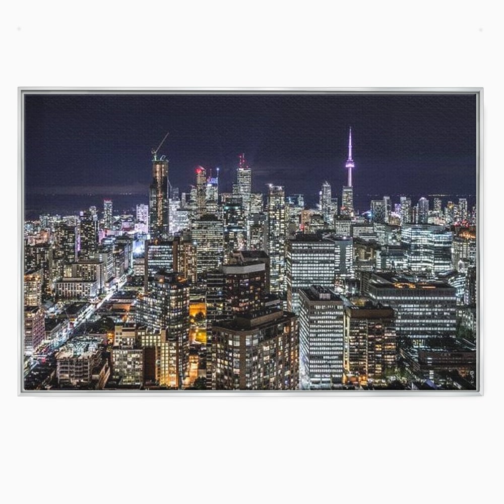 Tablou Canvas Premium, LuxCanva® O1061, Orasul in Mii de Ferestre, Toronto, Canada, Glob, Lumina, Cristal, Apogeu, Otel, Neon, Stele, Puls, Electric, Visare, Vacanta, Privitor, Birou, Living, Dormitor