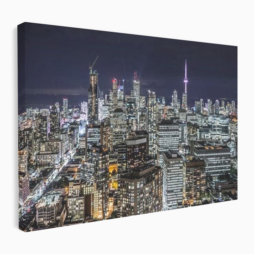 Tablou Canvas Premium, LuxCanva® O1061, Orasul in Mii de Ferestre, Toronto, Canada, Glob, Lumina, Cristal, Apogeu, Otel, Neon, Stele, Puls, Electric, Visare, Vacanta, Privitor, Birou, Living, Dormitor