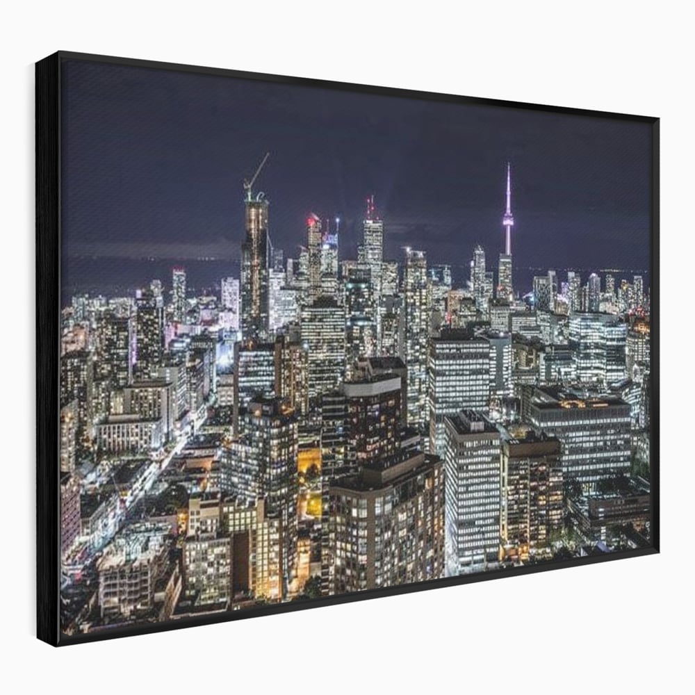 Tablou Canvas Premium, LuxCanva® O1061, Orasul in Mii de Ferestre, Toronto, Canada, Glob, Lumina, Cristal, Apogeu, Otel, Neon, Stele, Puls, Electric, Visare, Vacanta, Privitor, Birou, Living, Dormitor