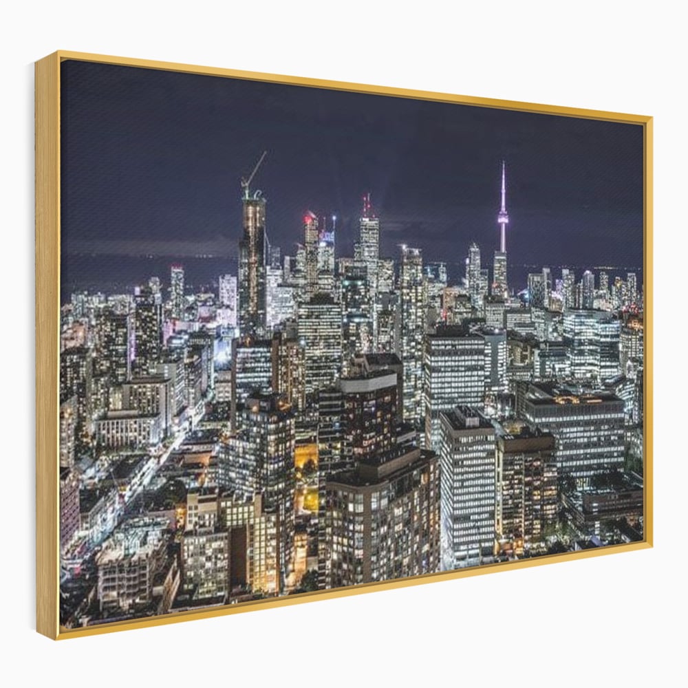 Tablou Canvas Premium, LuxCanva® O1061, Orasul in Mii de Ferestre, Toronto, Canada, Glob, Lumina, Cristal, Apogeu, Otel, Neon, Stele, Puls, Electric, Visare, Vacanta, Privitor, Birou, Living, Dormitor