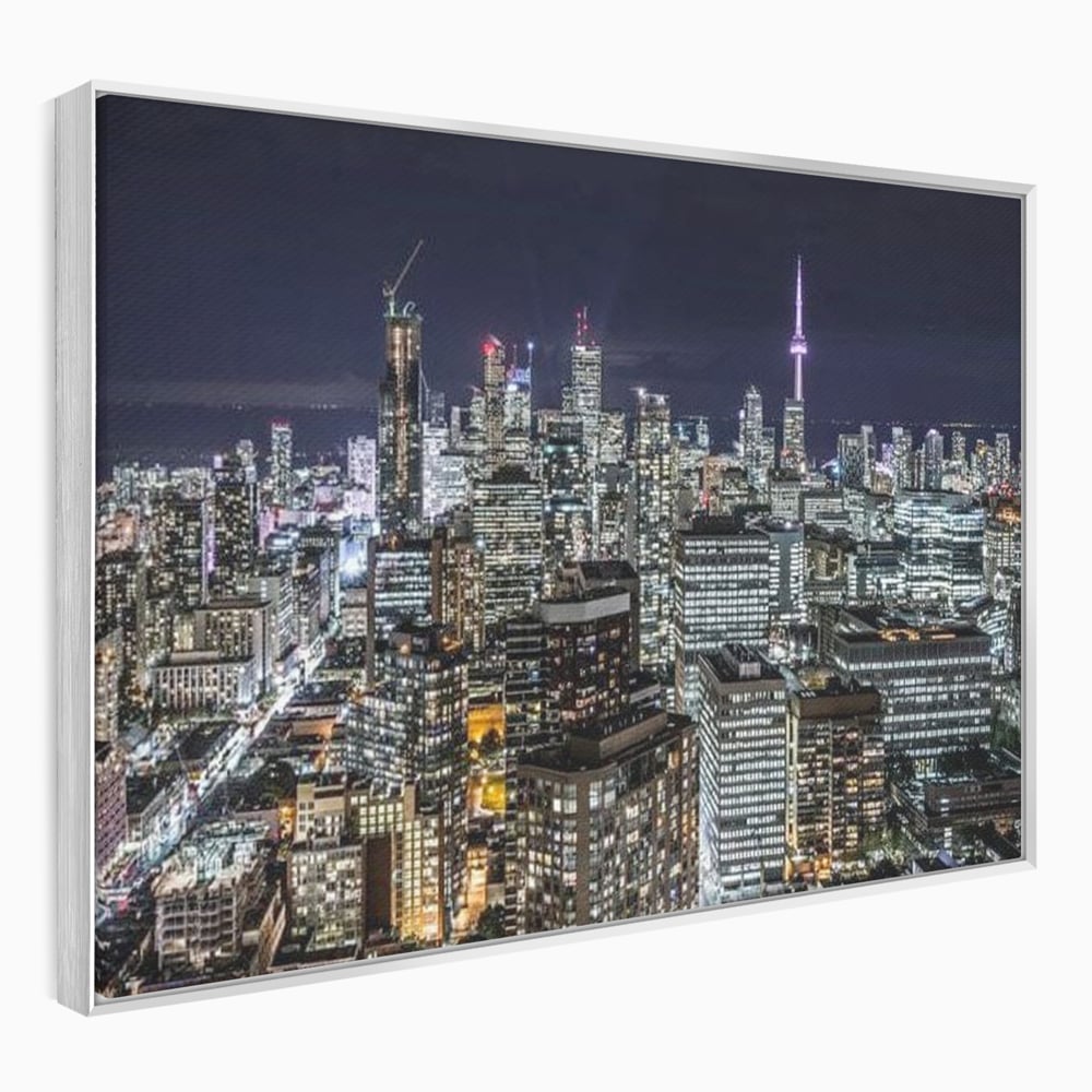 Tablou Canvas Premium, LuxCanva® O1061, Orasul in Mii de Ferestre, Toronto, Canada, Glob, Lumina, Cristal, Apogeu, Otel, Neon, Stele, Puls, Electric, Visare, Vacanta, Privitor, Birou, Living, Dormitor