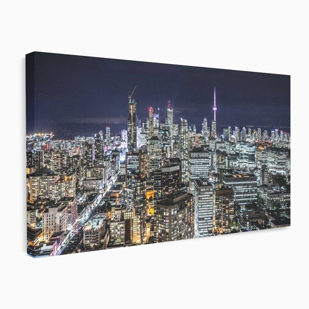Tablou Canvas Premium, LuxCanva® O1061, Orasul in Mii de Ferestre, Toronto, Canada, Glob, Lumina, Cristal, Apogeu, Otel, Neon, Stele, Puls, Electric, Visare, Vacanta, Privitor, Birou, Living, Dormitor