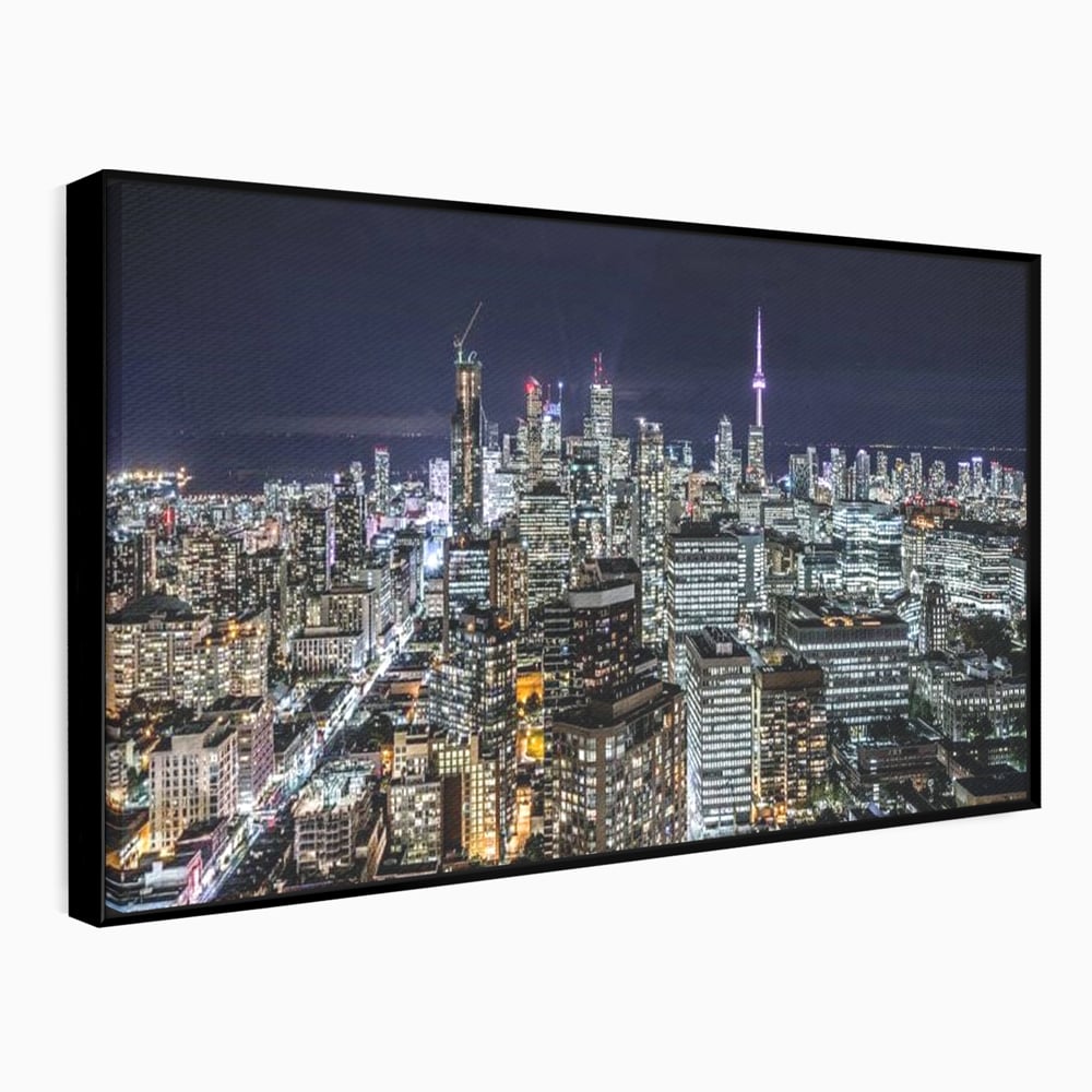 Tablou Canvas Premium, LuxCanva® O1061, Orasul in Mii de Ferestre, Toronto, Canada, Glob, Lumina, Cristal, Apogeu, Otel, Neon, Stele, Puls, Electric, Visare, Vacanta, Privitor, Birou, Living, Dormitor