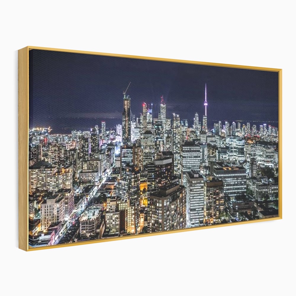 Tablou Canvas Premium, LuxCanva® O1061, Orasul in Mii de Ferestre, Toronto, Canada, Glob, Lumina, Cristal, Apogeu, Otel, Neon, Stele, Puls, Electric, Visare, Vacanta, Privitor, Birou, Living, Dormitor