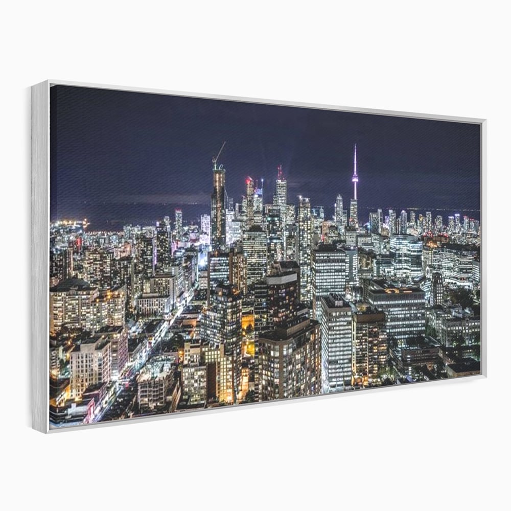 Tablou Canvas Premium, LuxCanva® O1061, Orasul in Mii de Ferestre, Toronto, Canada, Glob, Lumina, Cristal, Apogeu, Otel, Neon, Stele, Puls, Electric, Visare, Vacanta, Privitor, Birou, Living, Dormitor