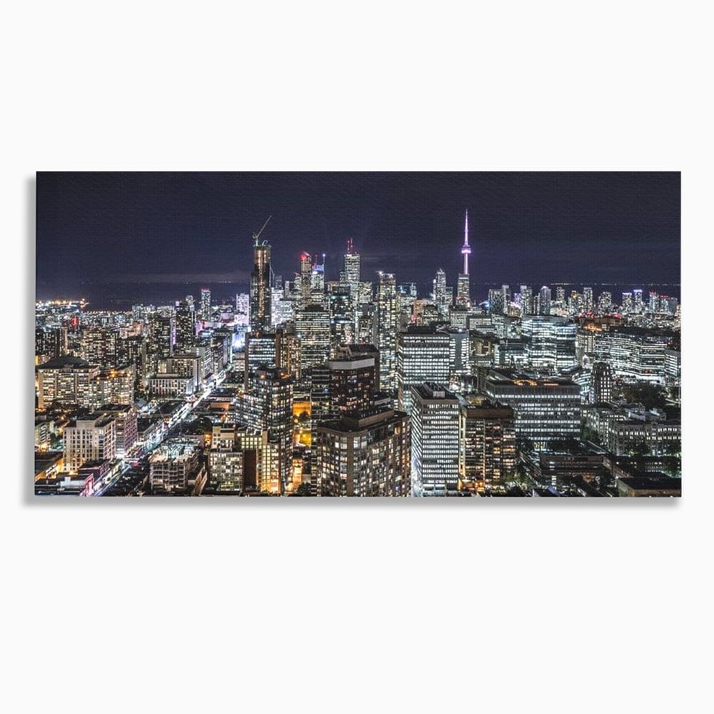 Tablou Canvas Premium, LuxCanva® O1061, Orasul in Mii de Ferestre, Toronto, Canada, Glob, Lumina, Cristal, Apogeu, Otel, Neon, Stele, Puls, Electric, Visare, Vacanta, Privitor, Birou, Living, Dormitor