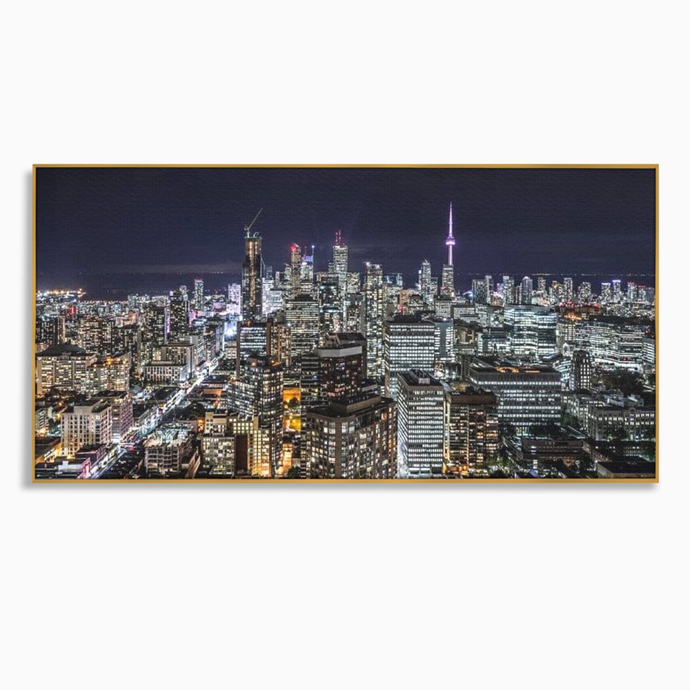Tablou Canvas Premium, LuxCanva® O1061, Orasul in Mii de Ferestre, Toronto, Canada, Glob, Lumina, Cristal, Apogeu, Otel, Neon, Stele, Puls, Electric, Visare, Vacanta, Privitor, Birou, Living, Dormitor