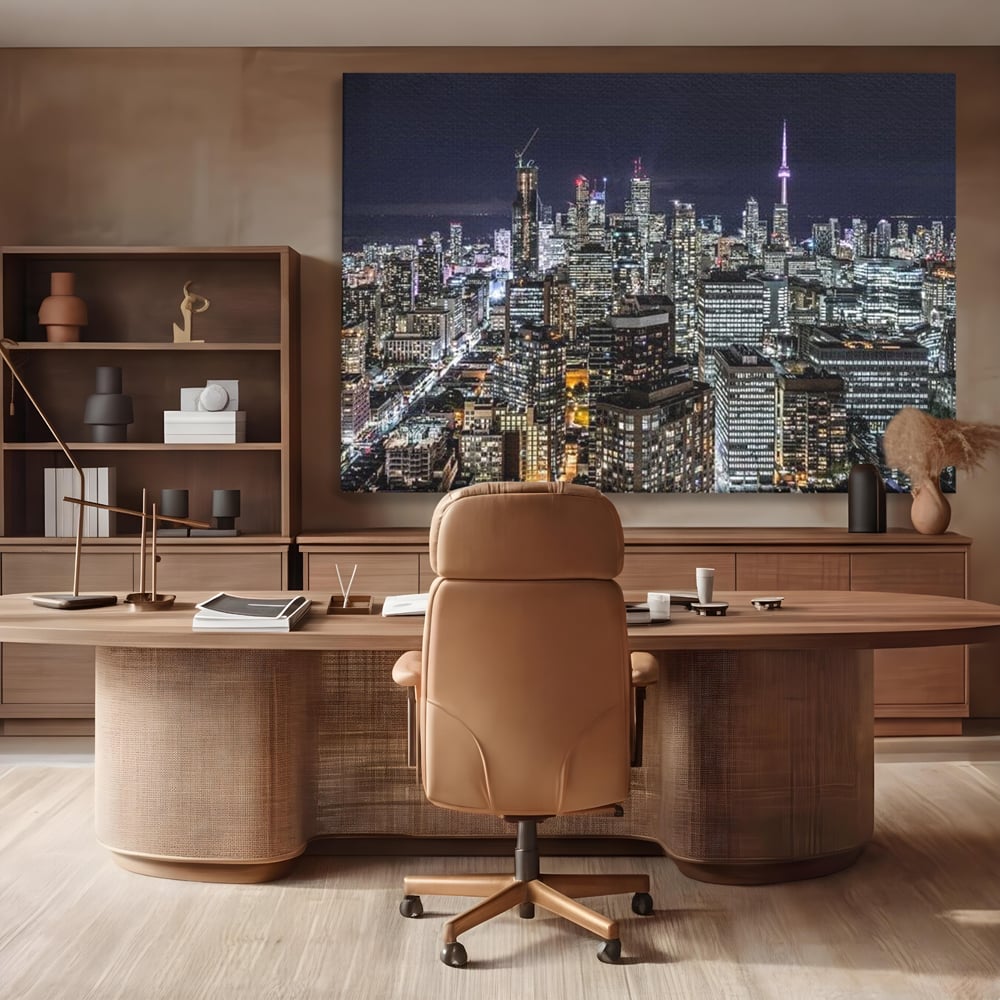 Tablou Canvas Premium, LuxCanva® O1061, Orasul in Mii de Ferestre, Toronto, Canada, Glob, Lumina, Cristal, Apogeu, Otel, Neon, Stele, Puls, Electric, Visare, Vacanta, Privitor, Birou, Living, Dormitor