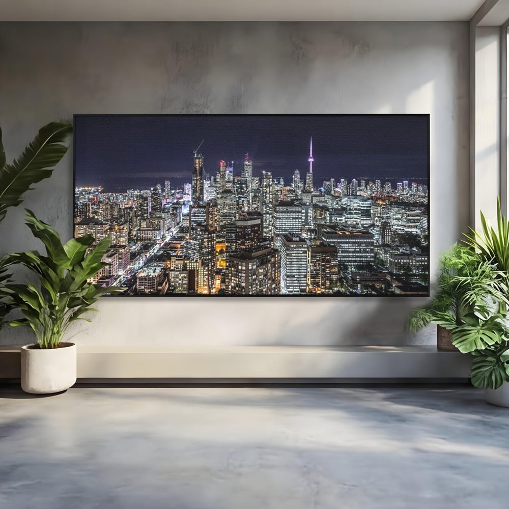 Tablou Canvas Premium, LuxCanva® O1061, Orasul in Mii de Ferestre, Toronto, Canada, Glob, Lumina, Cristal, Apogeu, Otel, Neon, Stele, Puls, Electric, Visare, Vacanta, Privitor, Birou, Living, Dormitor