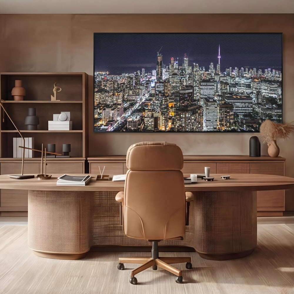 Tablou Canvas Premium, LuxCanva® O1061, Orasul in Mii de Ferestre, Toronto, Canada, Glob, Lumina, Cristal, Apogeu, Otel, Neon, Stele, Puls, Electric, Visare, Vacanta, Privitor, Birou, Living, Dormitor