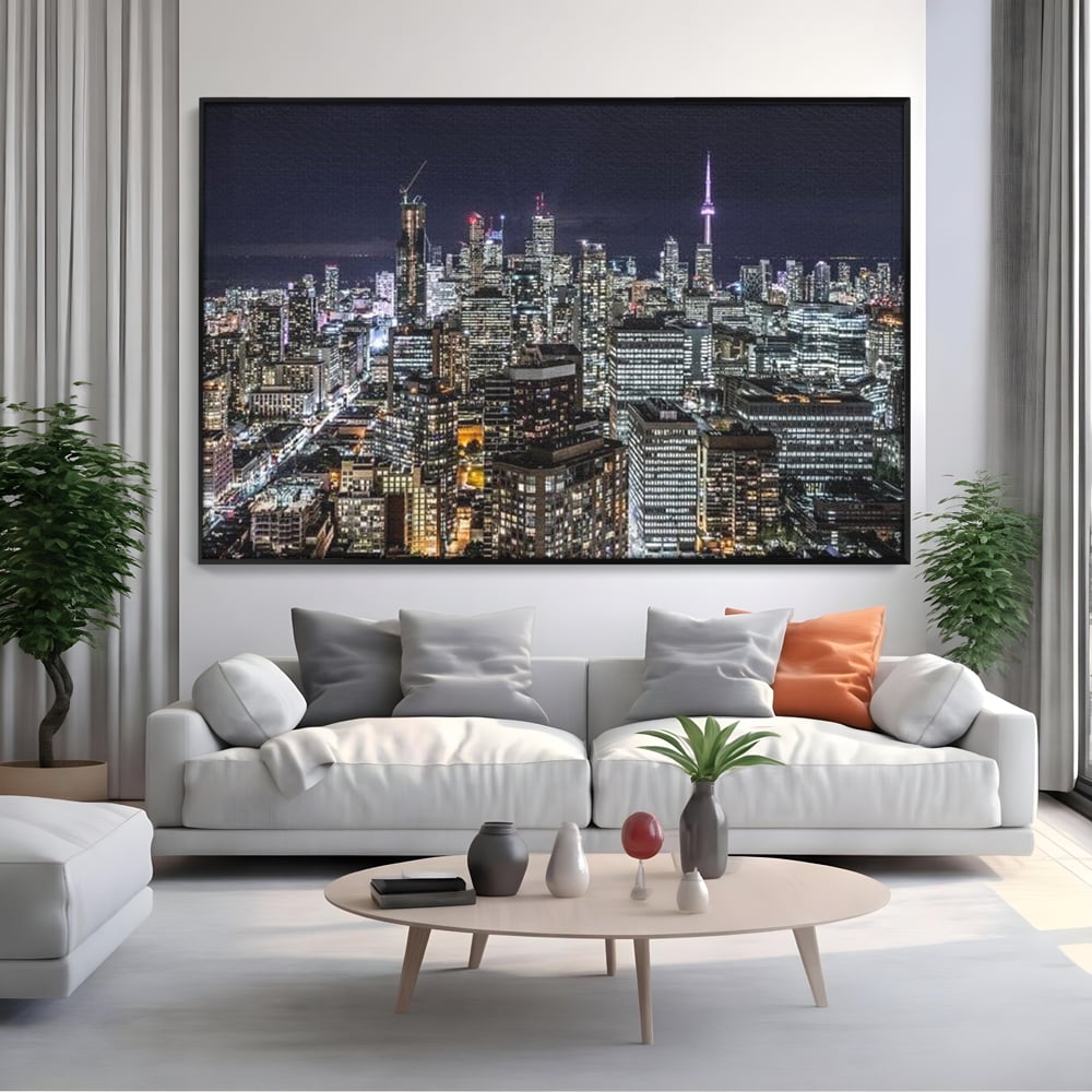 Tablou Canvas Premium, LuxCanva® O1061, Orasul in Mii de Ferestre, Toronto, Canada, Glob, Lumina, Cristal, Apogeu, Otel, Neon, Stele, Puls, Electric, Visare, Vacanta, Privitor, Birou, Living, Dormitor