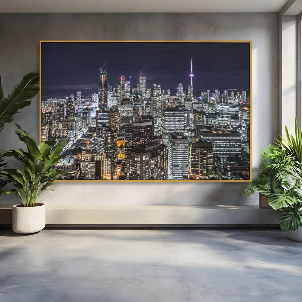 Tablou Canvas Premium, LuxCanva® O1061, Orasul in Mii de Ferestre, Toronto, Canada, Glob, Lumina, Cristal, Apogeu, Otel, Neon, Stele, Puls, Electric, Visare, Vacanta, Privitor, Birou, Living, Dormitor