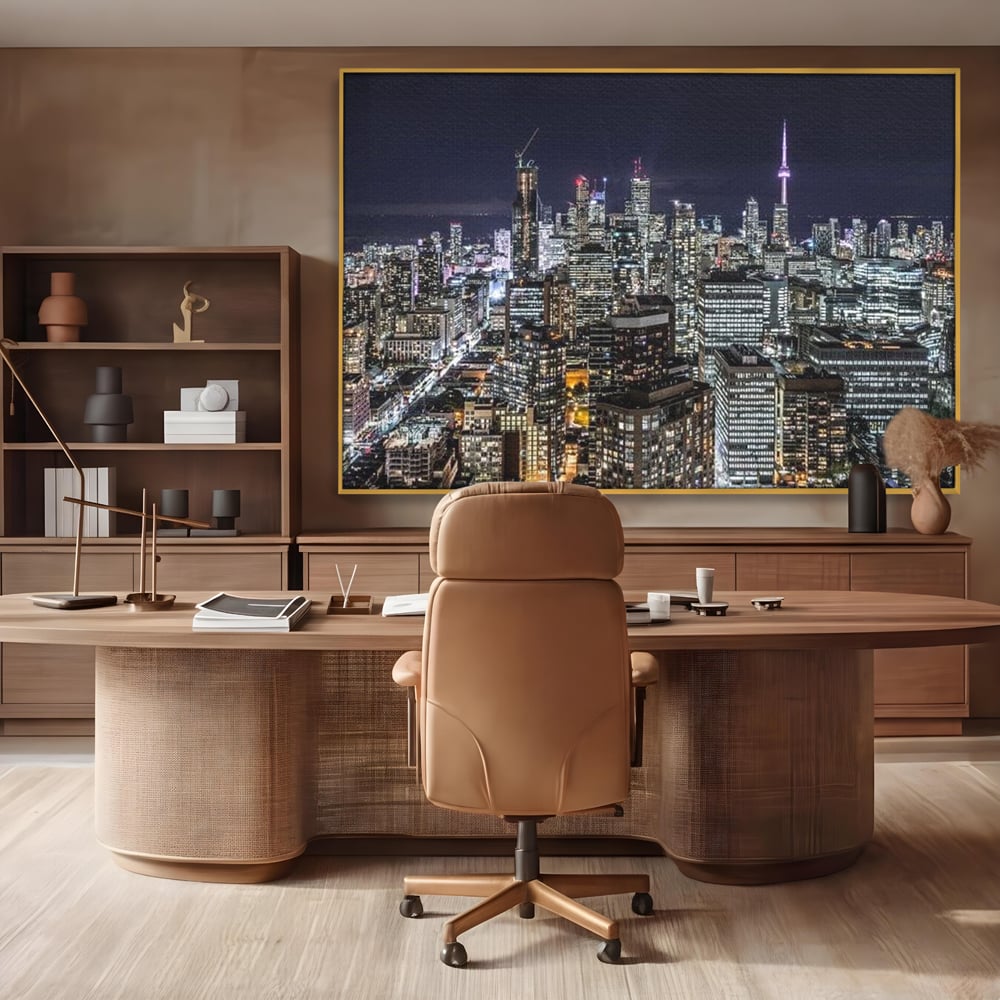 Tablou Canvas Premium, LuxCanva® O1061, Orasul in Mii de Ferestre, Toronto, Canada, Glob, Lumina, Cristal, Apogeu, Otel, Neon, Stele, Puls, Electric, Visare, Vacanta, Privitor, Birou, Living, Dormitor