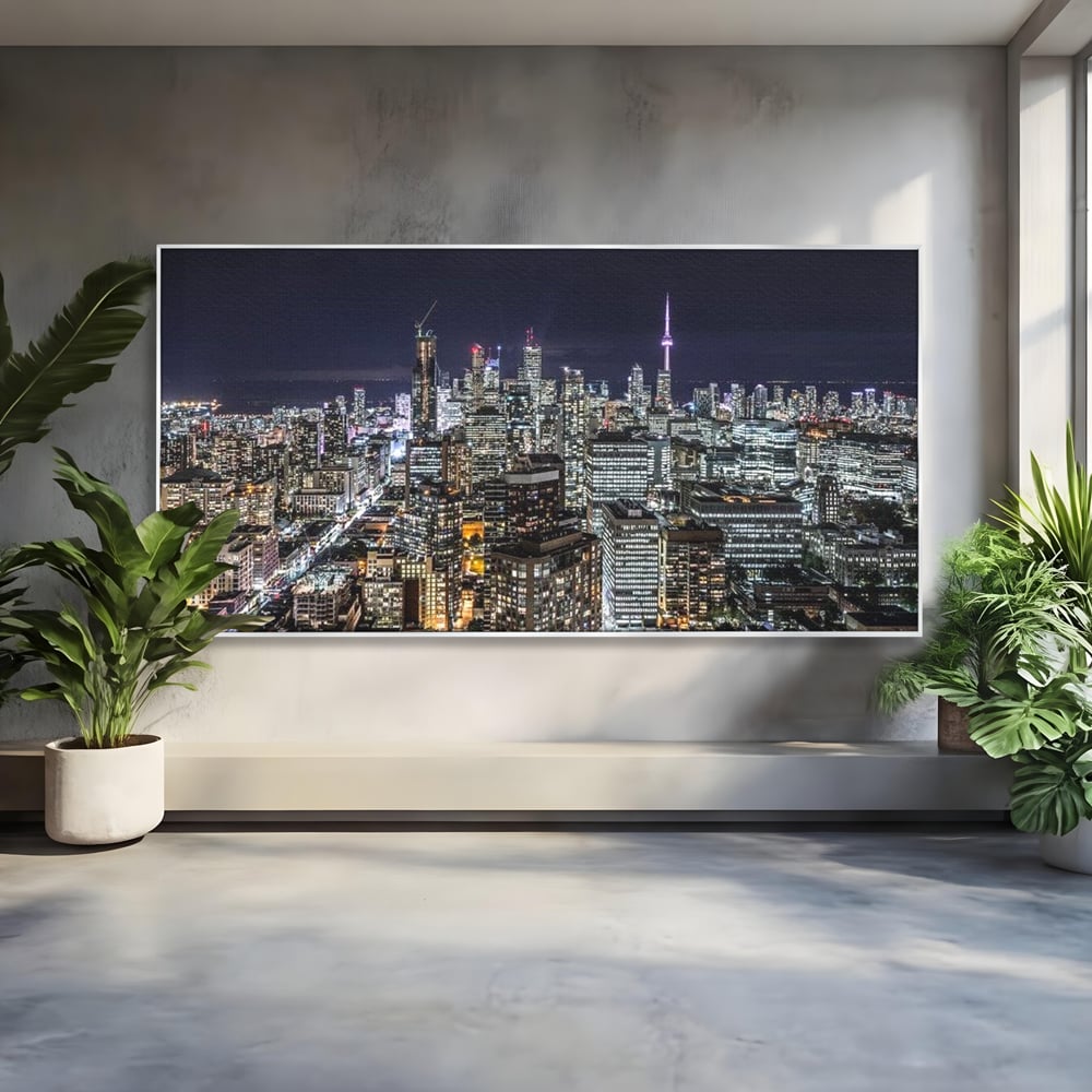 Tablou Canvas Premium, LuxCanva® O1061, Orasul in Mii de Ferestre, Toronto, Canada, Glob, Lumina, Cristal, Apogeu, Otel, Neon, Stele, Puls, Electric, Visare, Vacanta, Privitor, Birou, Living, Dormitor