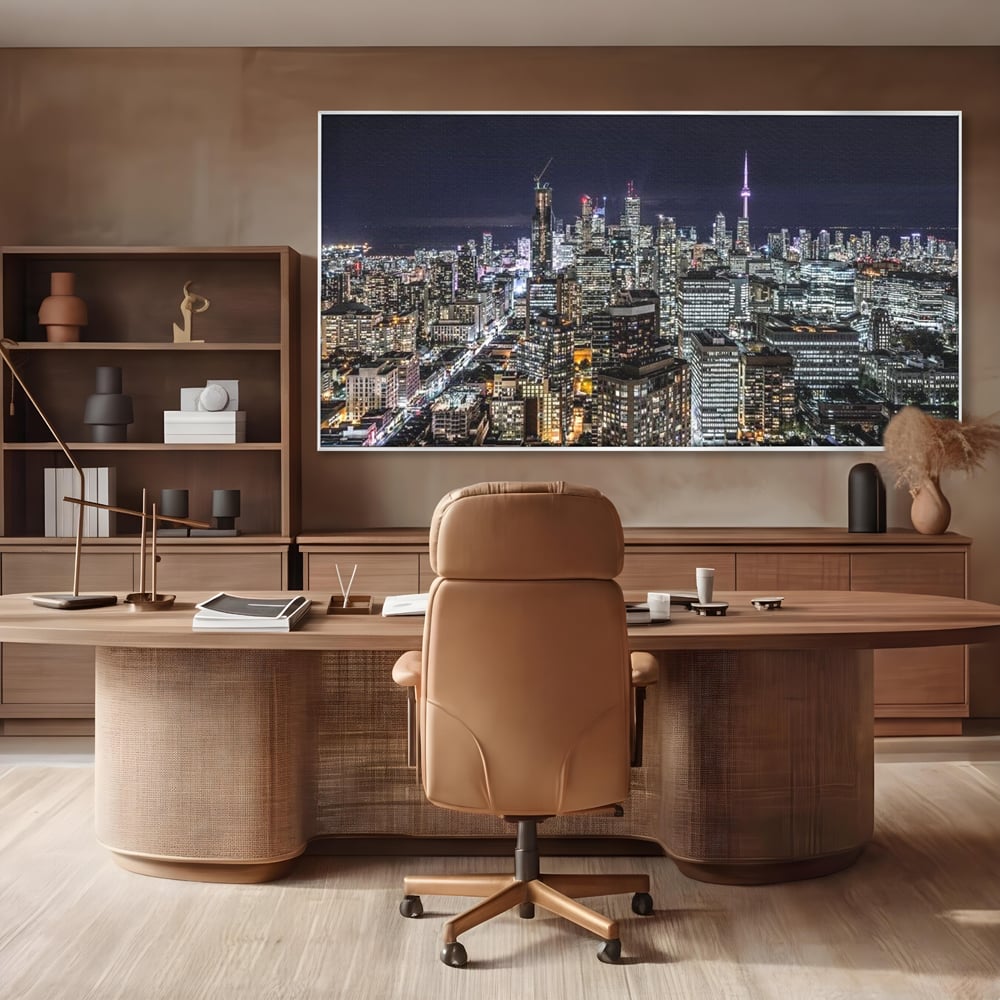 Tablou Canvas Premium, LuxCanva® O1061, Orasul in Mii de Ferestre, Toronto, Canada, Glob, Lumina, Cristal, Apogeu, Otel, Neon, Stele, Puls, Electric, Visare, Vacanta, Privitor, Birou, Living, Dormitor