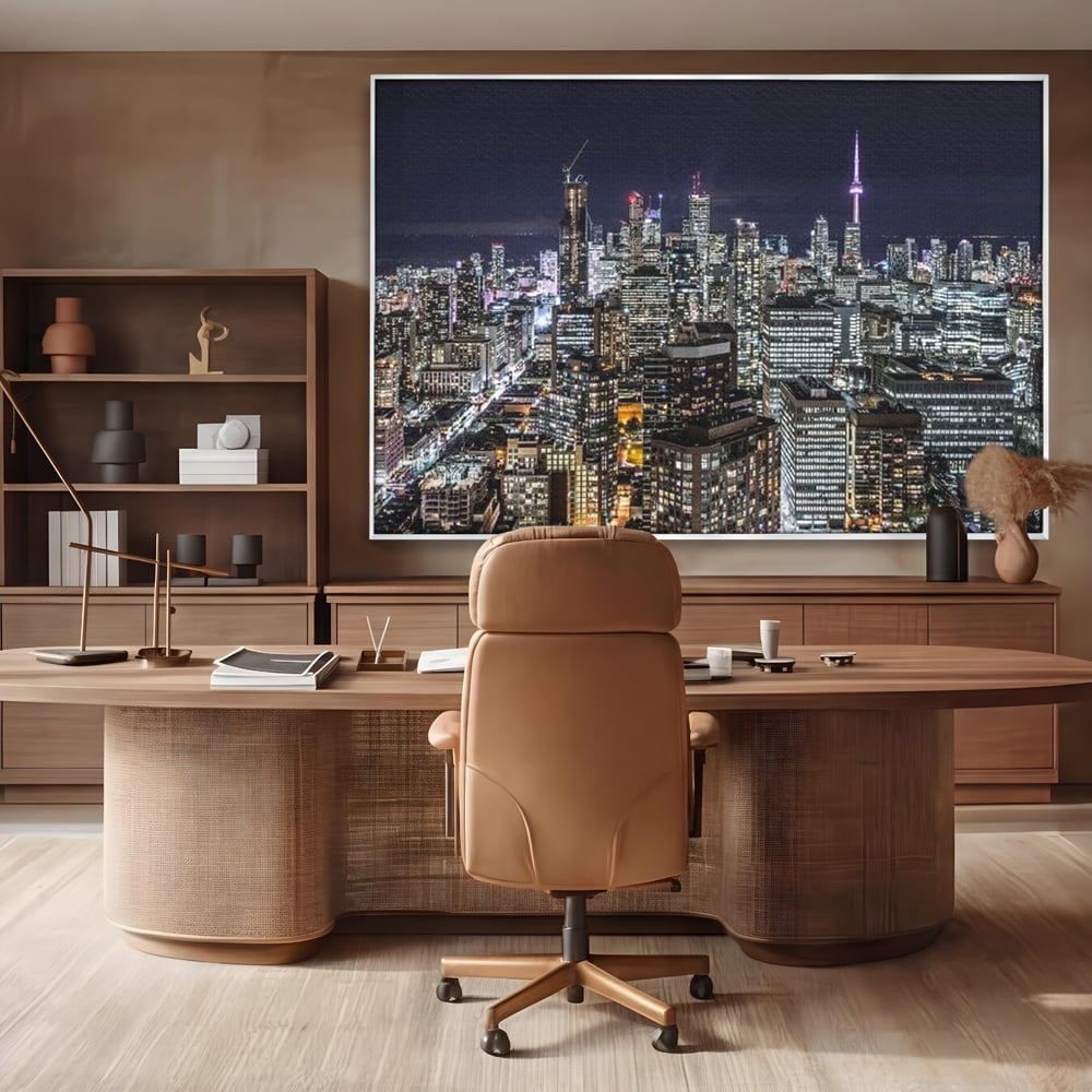 Tablou Canvas Premium, LuxCanva® O1061, Orasul in Mii de Ferestre, Toronto, Canada, Glob, Lumina, Cristal, Apogeu, Otel, Neon, Stele, Puls, Electric, Visare, Vacanta, Privitor, Birou, Living, Dormitor