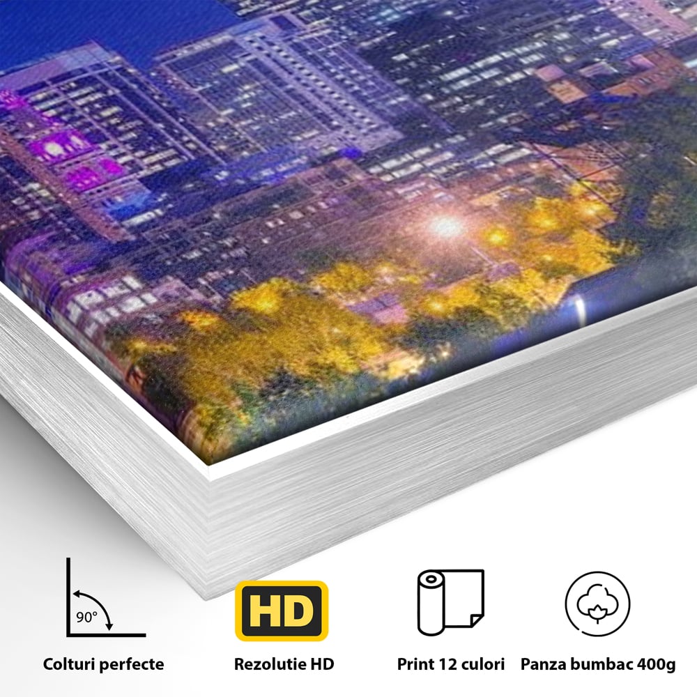 Tablou Canvas Premium, LuxCanva® O1062, Sub Stralucirea Astrala, Luna, Plina, Feerie, Magie, Nocturn, Denver, Poezie, Mister, Vis, Serenitate, Metropola, Albastru, Cosmic, Birou, Living, Dormitor