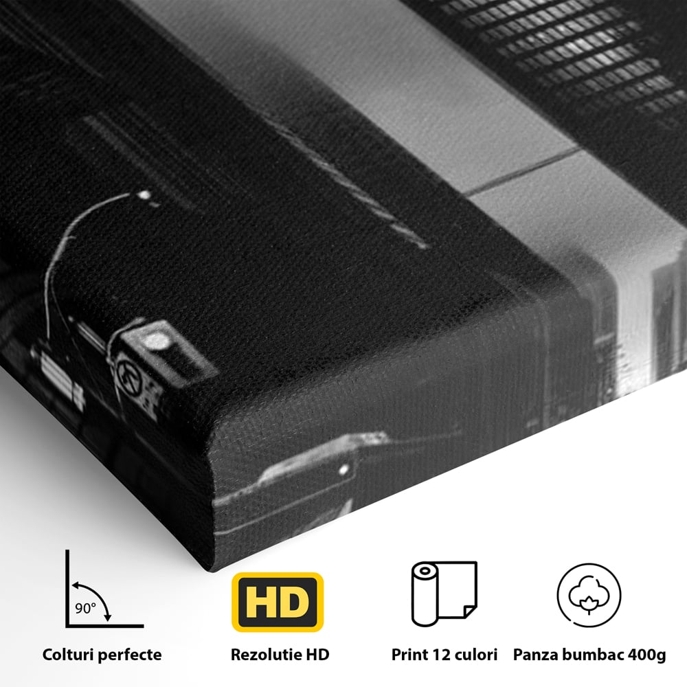 Leinwandbilder Premium, LuxCanva® O1063, Toronto in der Stille, Schwarz, Grau, Monochrom, Fußgänger, Passage, Gebäude, schillernd, Nacht, Dunkelheit, Nebel, Geist, Regen, Schatten, schattenhaft, dunkel, Büro, Wohnen, Schlafzimmer