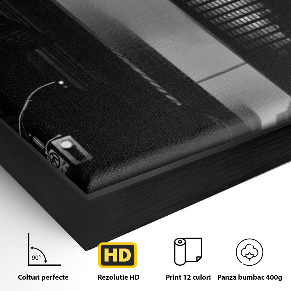 Leinwandbilder Premium, LuxCanva® O1063, Toronto in der Stille, Schwarz, Grau, Monochrom, Fußgänger, Passage, Gebäude, schillernd, Nacht, Dunkelheit, Nebel, Geist, Regen, Schatten, schattenhaft, dunkel, Büro, Wohnen, Schlafzimmer
