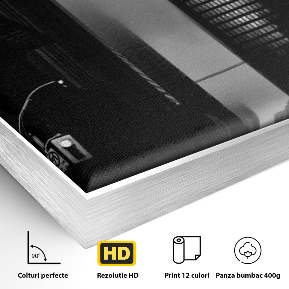 Leinwandbilder Premium, LuxCanva® O1063, Toronto in der Stille, Schwarz, Grau, Monochrom, Fußgänger, Passage, Gebäude, schillernd, Nacht, Dunkelheit, Nebel, Geist, Regen, Schatten, schattenhaft, dunkel, Büro, Wohnen, Schlafzimmer