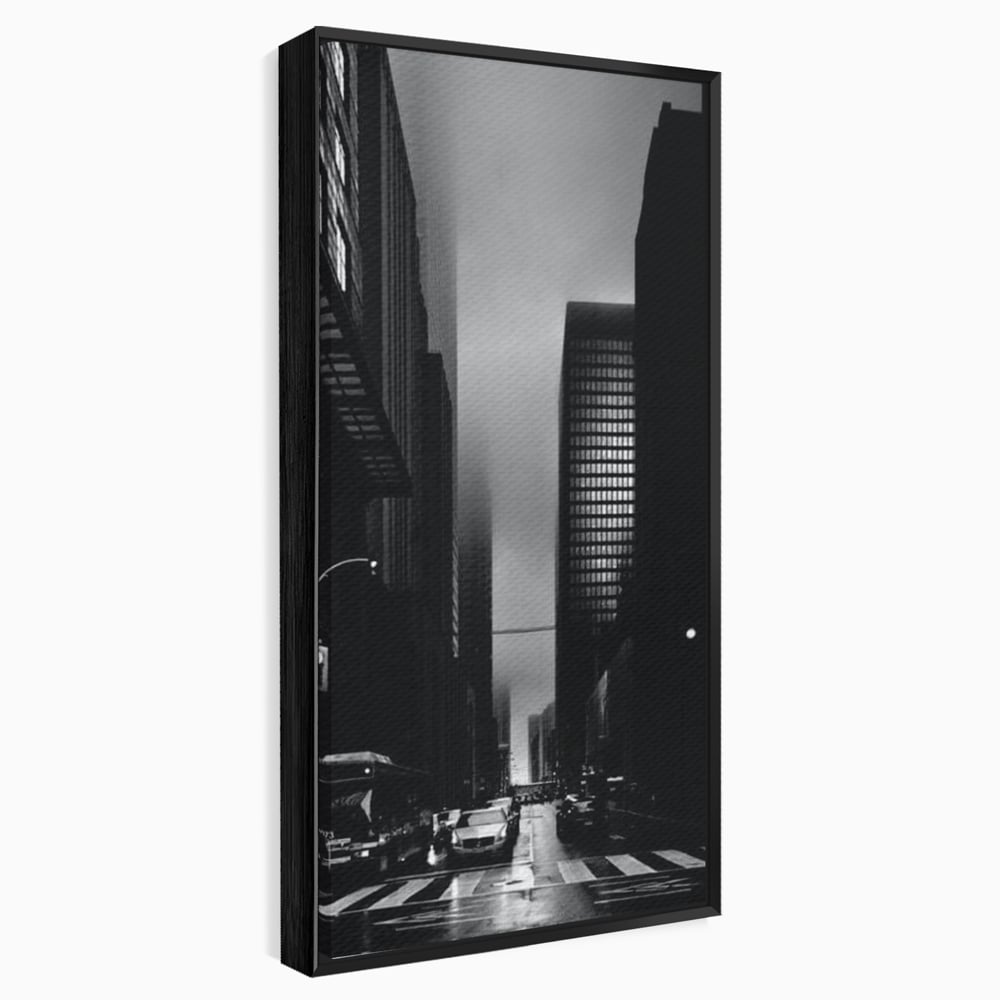 Leinwandbilder Premium, LuxCanva® O1063, Toronto in der Stille, Schwarz, Grau, Monochrom, Fußgänger, Passage, Gebäude, schillernd, Nacht, Dunkelheit, Nebel, Geist, Regen, Schatten, schattenhaft, dunkel, Büro, Wohnen, Schlafzimmer