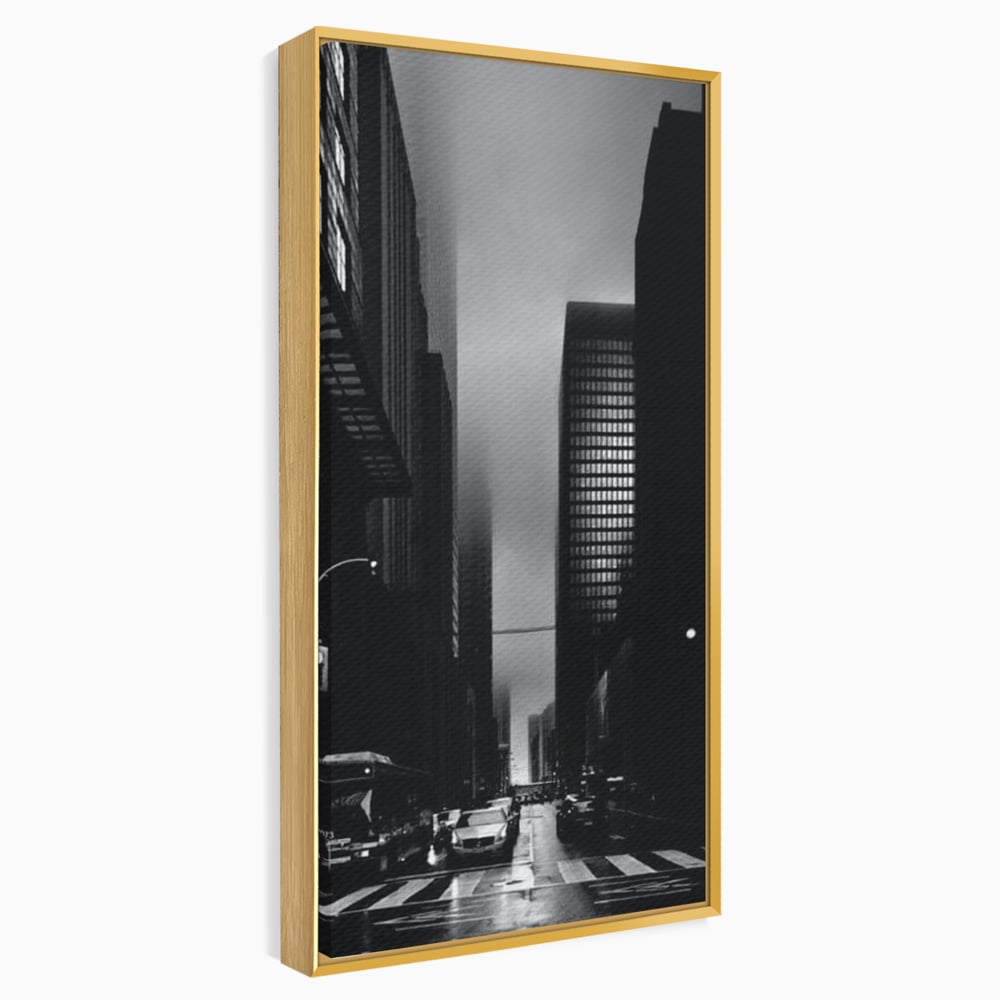 Leinwandbilder Premium, LuxCanva® O1063, Toronto in der Stille, Schwarz, Grau, Monochrom, Fußgänger, Passage, Gebäude, schillernd, Nacht, Dunkelheit, Nebel, Geist, Regen, Schatten, schattenhaft, dunkel, Büro, Wohnen, Schlafzimmer