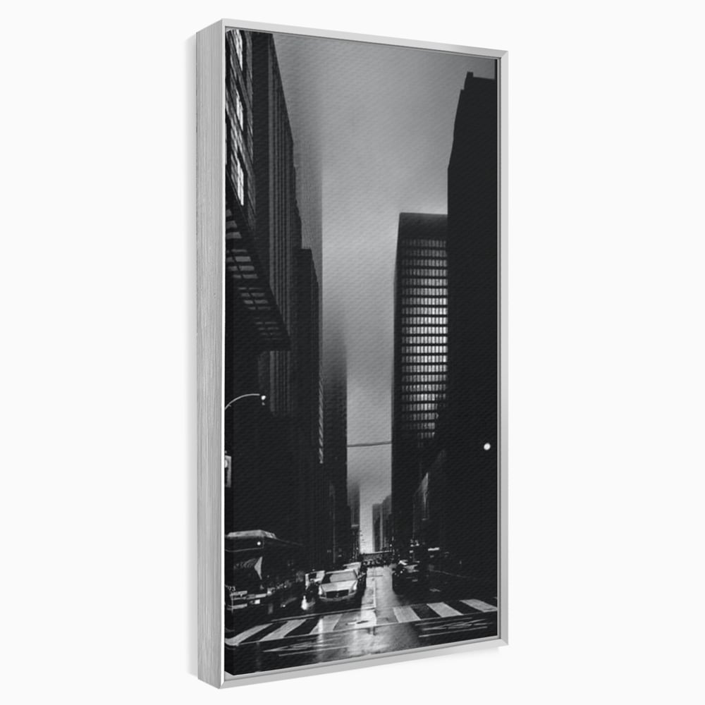 Leinwandbilder Premium, LuxCanva® O1063, Toronto in der Stille, Schwarz, Grau, Monochrom, Fußgänger, Passage, Gebäude, schillernd, Nacht, Dunkelheit, Nebel, Geist, Regen, Schatten, schattenhaft, dunkel, Büro, Wohnen, Schlafzimmer