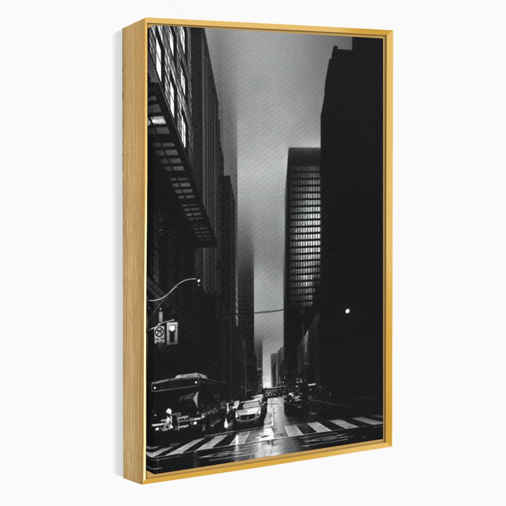 Leinwandbilder Premium, LuxCanva® O1063, Toronto in der Stille, Schwarz, Grau, Monochrom, Fußgänger, Passage, Gebäude, schillernd, Nacht, Dunkelheit, Nebel, Geist, Regen, Schatten, schattenhaft, dunkel, Büro, Wohnen, Schlafzimmer
