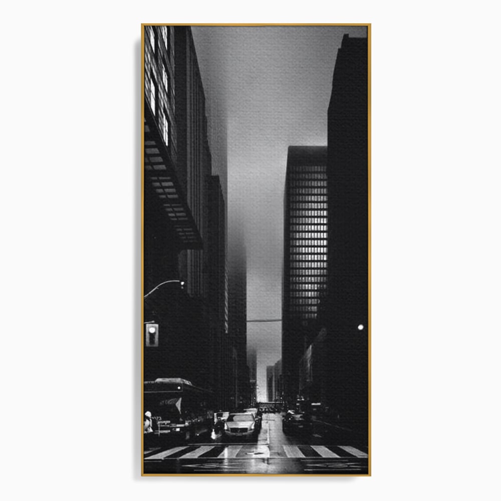 Leinwandbilder Premium, LuxCanva® O1063, Toronto in der Stille, Schwarz, Grau, Monochrom, Fußgänger, Passage, Gebäude, schillernd, Nacht, Dunkelheit, Nebel, Geist, Regen, Schatten, schattenhaft, dunkel, Büro, Wohnen, Schlafzimmer
