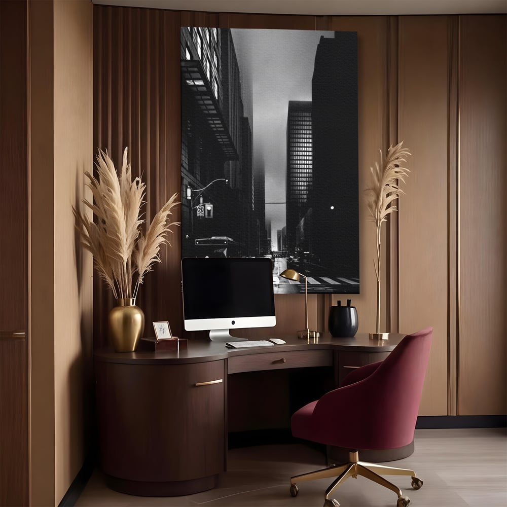 Leinwandbilder Premium, LuxCanva® O1063, Toronto in der Stille, Schwarz, Grau, Monochrom, Fußgänger, Passage, Gebäude, schillernd, Nacht, Dunkelheit, Nebel, Geist, Regen, Schatten, schattenhaft, dunkel, Büro, Wohnen, Schlafzimmer
