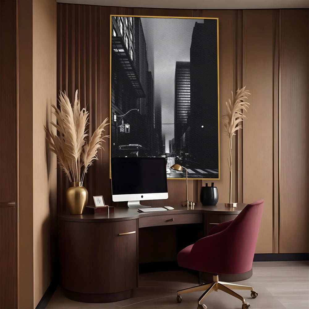 Leinwandbilder Premium, LuxCanva® O1063, Toronto in der Stille, Schwarz, Grau, Monochrom, Fußgänger, Passage, Gebäude, schillernd, Nacht, Dunkelheit, Nebel, Geist, Regen, Schatten, schattenhaft, dunkel, Büro, Wohnen, Schlafzimmer