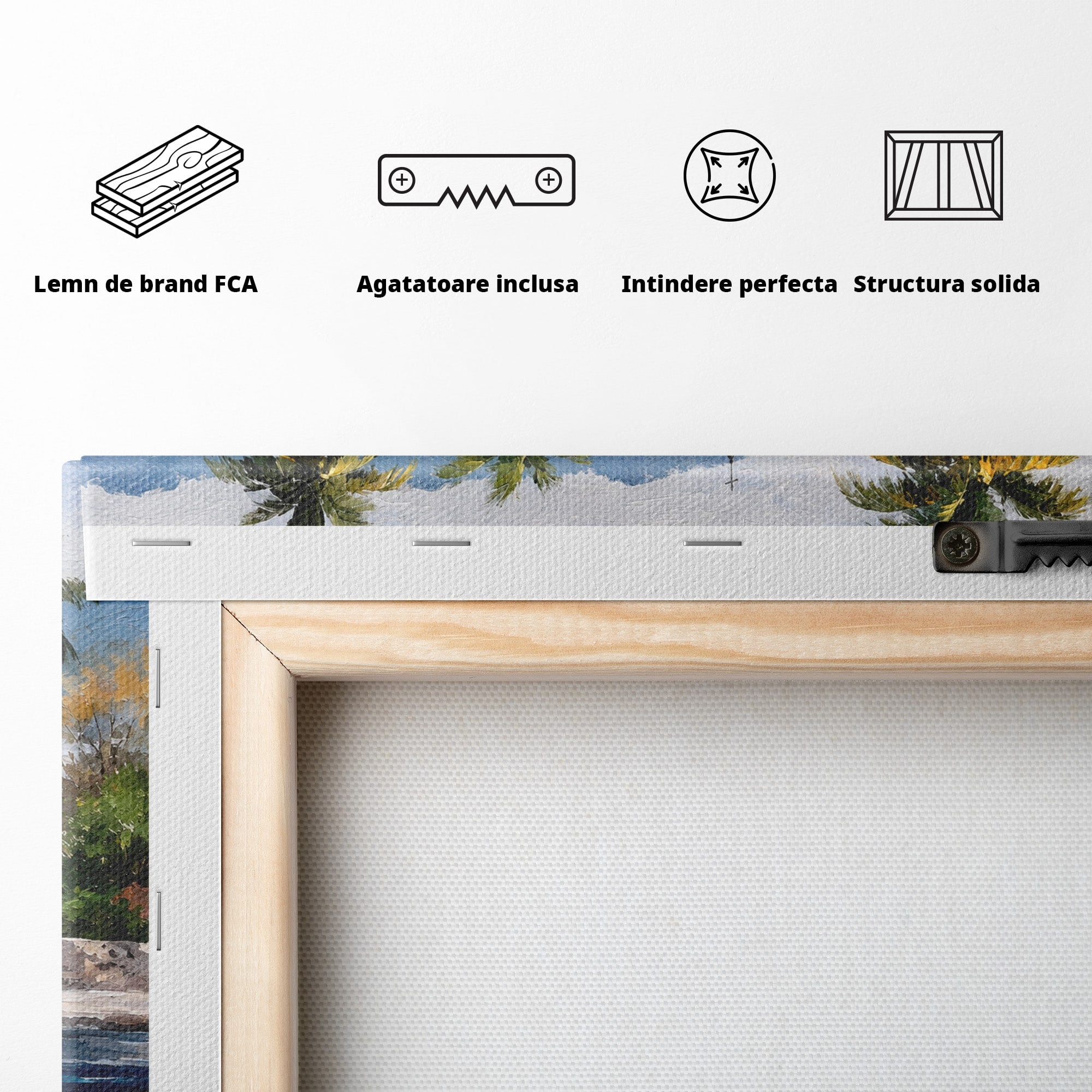 Tablou Canvas Premium LuxCanva® O1064, Biserica Tropicala, Biserica, Peisaj, Tropical, Mare, Vacanta, Living, Culori Vibrante