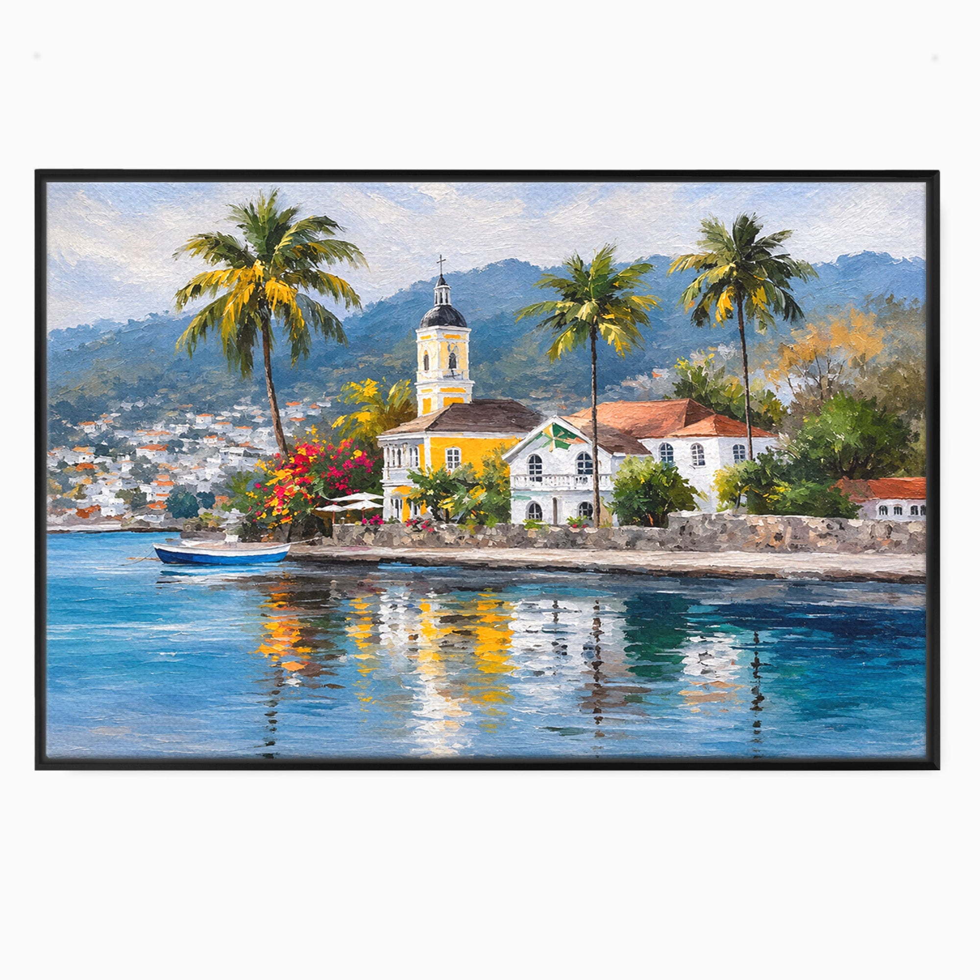 Tablou Canvas Premium LuxCanva® O1064, Biserica Tropicala, Biserica, Peisaj, Tropical, Mare, Vacanta, Living, Culori Vibrante
