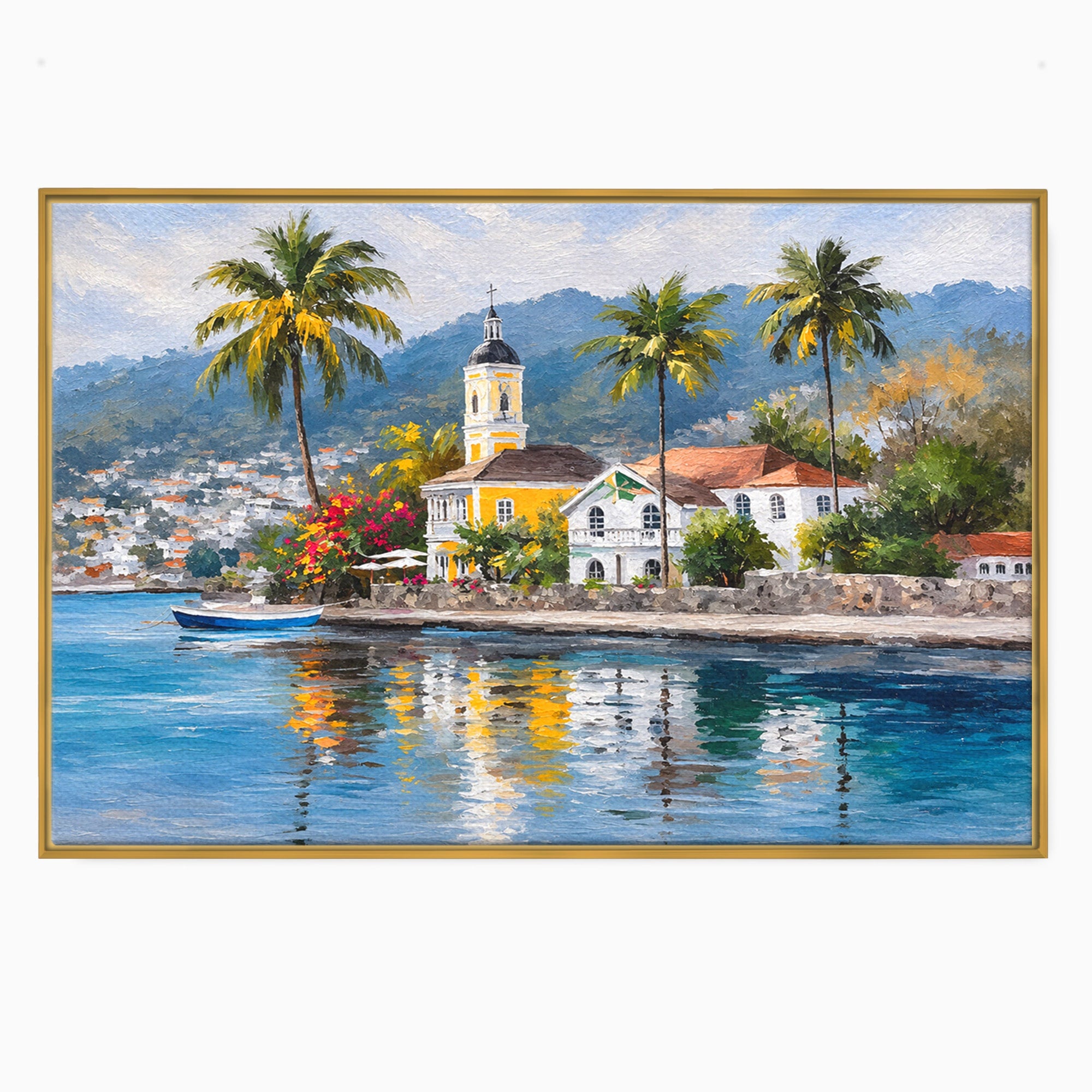 Tablou Canvas Premium LuxCanva® O1064, Biserica Tropicala, Biserica, Peisaj, Tropical, Mare, Vacanta, Living, Culori Vibrante